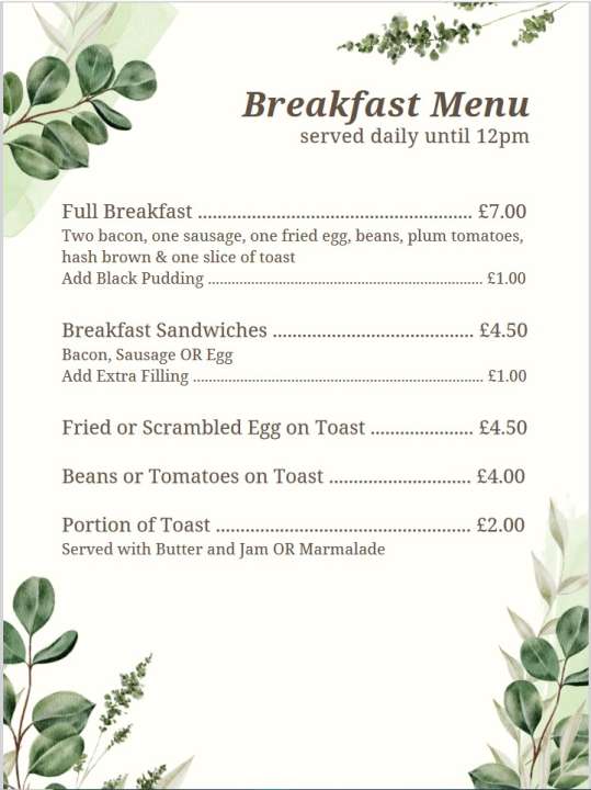 Breakfast Menu -The Secret Garden 