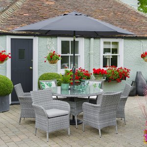 LeisureGrow- Monaco Stone 6 Seat Dining Set with 2.7m Parasol